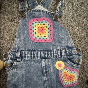 Denim Kids Overalls with Pink & Multicolor Crochet Accents